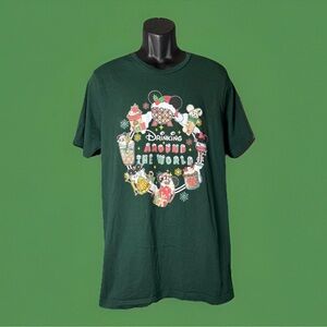 Disney Epcot Christmas Drinking Around The World Green Men’s Tee Sz L